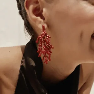 Brincos Reef Coral Vermelho Vibrante