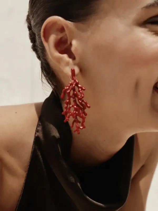 Brincos Reef Coral Vermelho Vibrante